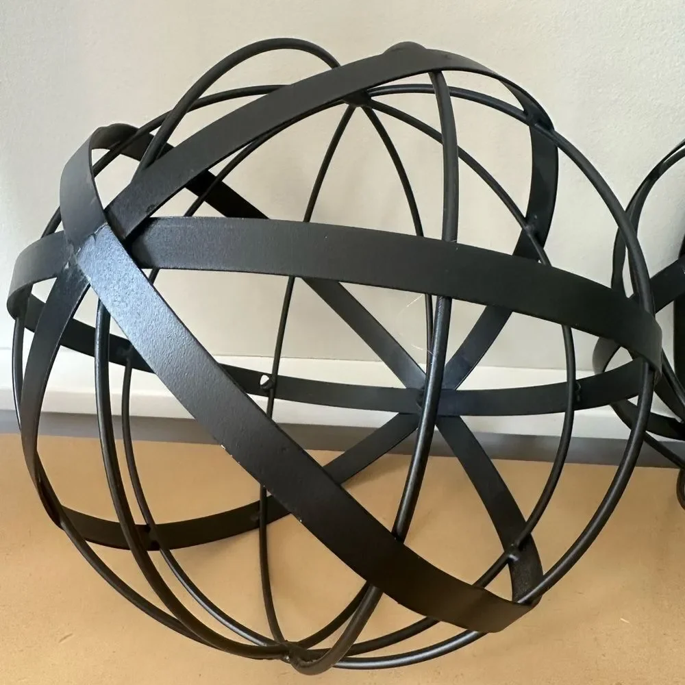 Decorative Round Black Metal accent Spheres 7” (2)